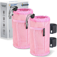Gearv 2Pack Cup Holder For Bike  Scooter And Wheelchair  Water Bottle Holder For Utv/Atv  Walker  Golf Cart And Beach  Universal Drink Holder Accessories With Net Pocket And Cord Lock (Pink)