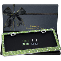 Bling License Plate Frame For Women  1Pcs Sparkly License Plate Frames| Over 1200 Pcs 14 Facets Bedazzled Clear Glass Diamond Rhinestone Crystals W/Free Glitter Diamond Box (Olive Green)