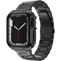 Compatible With Apple Watch Band And Case  Stainless Steel Metal Chain With Tpu Cover  Smart-Watch Link Bracelet Strap  Wrist-Band For I-Watch Series 10  42Mm  Black