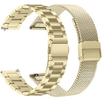 Trumirr Band Sets For Venu 3S (41Mm) Women Smart Watch  Solid Stainless Steel Metal + Mesh Watchband Soft Gold Strap For Garmin Venu 2S / Forerunner 265S / Vivomove 3S