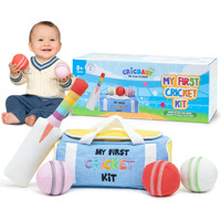 Cricbaby My First Cricket Kit | Cotton Soft Plush Toy | Gift Baby And Infant 0-2 Years | 3 Soft Sensory Cricket Balls-Rattle  Crinkle  Squeaker & 1 Rainbow Rattle Cricket Bat | Safe  Fun  Educational