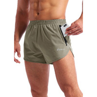Pudolla Mens Running Shorts 3 Inch Quick Dry Gym Athletic Workout Shorts For Men With Zipper Pockets(Khaki Large)