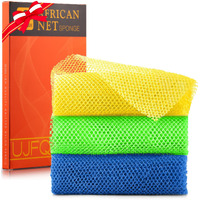 Ujfqbh 3 Pieces African Exfoliating Net African Net Long Net Bath Sponge Exfoliating Shower Body Scrubber Back Scrubber Skin Smoother Great For Daily Use (Yellow  Green  Blue)