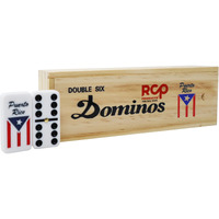 Rcp Products Dominoes Double 6 Tiles In Wooden Box.Puerto Rico Double 6 Domino Tiles With Spinner Country Flag.Boricua De Corazon.Family Size Freindly Adults