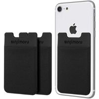 Sinjimoru Basic Cell Phone Wallet Stick On  Card Holder For Back Of Phone Working As Adhesive Stretchy Iphone Wallet. Sinji Pouch Basic 2 Black 3 Pack