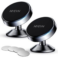 Niyevn 2 Pack Magnetic Phone Holder For Car  [ Strong Magnet ] Magnetic Phone Holder  [ 360 Rotation ] Phone Magnet For Car  Compatible With All Smartphones  Must Be Used With Metal Pad  Black