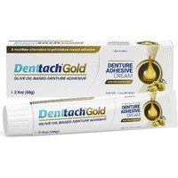 Denttach Gold Denture Adhesive  Petroleum Free Olive Oil Based Premium Denture Adhesive Cream For Full And Partial Dentures  All Day Secure Hold Denture Glue  Zinc Free  2.4 Ounce