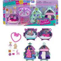 Polly Pocket Mini Toys  Holiday Stackable Compact Playset Bundle With Micro Doll  Accessories  Pet Animal  Travel Toy With Clip