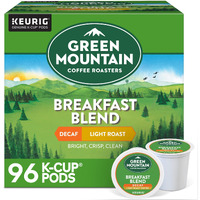 Green Mountain Coffee Roasters Breakfast Blend Decaf Coffee, Keurig Single Serve K-Cup Pods, Light Roast, 96 Count