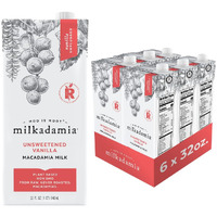 Milkadamia Macadamia Milk - Unsweetened Vanilla - 32 Fl Oz (Pack Of 6) - Lactose Free Milk, Vegan Shelf Stable Milk, Plant Based Non Dairy Milk, Organic Dairy Free Macadamia Nut Milk