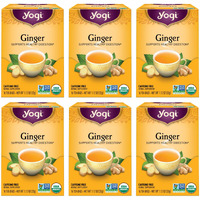 Yogi Tea - Ginger Tea (6 Pack) - Supports Healthy Digestion - Soothing And Spicy Blend - Caffeine Free - 96 Organic Herbal Tea Bags