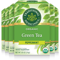 Traditional Medicinals Organic Green Tea, Peppermint, 16 Teabags (Pack Of 6)
