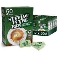 Stevia In The Raw, Plant Based Zero Calorie, Sugar Substitute, No Erythritol, Sugar-Free Sweetener For Coffee, Hot & Cold Drinks, Suitable For Diabetics, Vegan, Gluten-Free, 50 Count Packets (12 Pack)