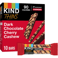 Kind Thins Dark Chocolate Cherry Chashew Bars, Gluten Free, 5G Sugar, 0.74 Oz Bars, 10 Count