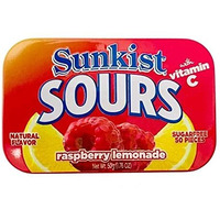 Sunkist Sours Raspberry Lemonade Vitamin C Sugar Free Sour Candy 1.76 Ounce Tin - 6 Count Tray