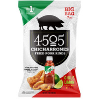 4505 Meats Tajin Chicharrones Fried Pork Rinds Keto Certified Family Size Bag 14 Servings 7 Ounce Bag