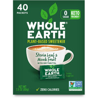 Whole Earth Sweetener Co. Nature Sweet Stevia & Monk Fruit Sweetener, Erythritol Sweetener, Stevia Packets, Sugar Substitute, Natural Sweetener, 40-Count