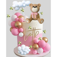 33 Pcs Bear Cake Toppers Bear Balls Cake Decorations With Stars Clouds Cake Toppers For Boy Girl Baby Shower Birthday Party Decorations (Pink Ball Bear)