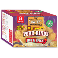 Lowreys Bacon Curls Microwave Pork Rinds (Chicharrones) Hot And Spicy 1.75 Ounce (Pack Of 6)