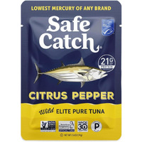 Safe Catch Elite Lowest Mercury Wild-Caught Tuna Pouch Citrus Pepper Seasoned Fish, Gluten-Free, Paleo, Keto, Non-Gmo, High Protein Food, 2.6Oz Packets, Pack Of 12