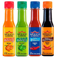Mexico Lindo Hot Sauce Variety Pack | Includes One Bottle Each Of Picante Negra + Red Habanero + Green Habanero + 7 Mares | 5 Fl Oz Bottles (Pack Of 4)