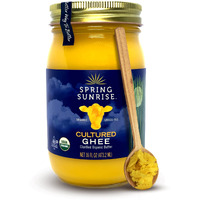 Spring Sunrise Organic Grass Fed Cultured Ghee Butter - Usda Certified Organic Clarified Butter - Paleo, Keto Friendly, Non-Gmo, Gluten, & Lactose Free Cooking Oil - Sustainably Sourced (16Oz Jar)