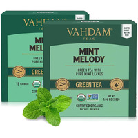 Vahdam, Mint Green Tea, (30 Tea Bags)  Garden Fresh Mint Green Tea Bags  Long Leaf Green Tea Leaves  100% Natural Spearmint & Peppermint Leaves  15 Pyramid Mint Tea Bags (Set Of 2 Boxes)