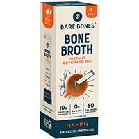 Bare Bones Bone Broth Instant Powdered Mix | Rich Savory Packets On-The-Go No Artificial Flavors | Non-Gmo Gluten-Free Dairy-Free Keto & Paleo Friendly | 15G Sticks 10G Protein | Ramen | 4 Pack