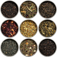 Heavenly Tea Leaves Organic Loose Leaf Tea Sampler Set (Approx. 90 Cups Of Tea) - 9 Assorted Black Tea, Green Tea, & Herbal Tea - High To No Caffeine, Great Hot Or Iced, Gifts Ideas For Her