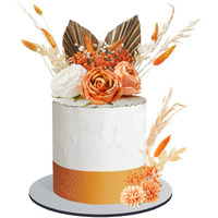 28 Pcs Boho Cake Topper Decorations Vintage Artificial Rose Flowers Leaves For Cake Decorating Kit Dried Faux Flower Decor For Bohemian Wedding Bridal Baby Shower Birthday Party Supplies (Orange)