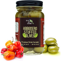 Green Jay Gourmet Habanero Stuffed Olives - Stuffed Green Olives For Cocktail Garnish  Cheese Board Recipes - Dirty Martini Olives  Cocktail Olives - Gourmet Olives - All Natural - Large - 16 Ounces