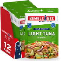 Bumble Bee Chunk Light Tuna In Water, 5 Oz Pouches (Pack Of 12) - Ready To Eat Wild Caught Skipjack Tuna Packet - 32G Protein Per Pouch - Msc Sustainable Seafood, Non-Gmo, Gluten Free, Kosher
