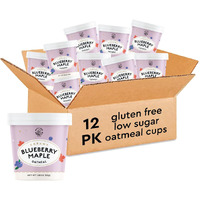 Mylk Labs Blueberry Maple Gluten Free Oatmeal Cups - Low Sugar Breakfast, High Fiber Thin Rolled Oats, High Protein Instant Oatmeal, Non Gmo, Vegan - 12 Pack