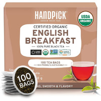 Handpick, Organic English Breakfast Black Tea Bags (100 Count) Usda Organic, Eco Conscious Tea Bags Strong, Robust, High-Caffeine Black Tea Brew English Breakfast Tea  Kombucha, Packaging May Vary