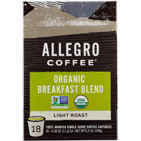 Allegro Coffee, Coffee Breakfast Blend Pods Organic 18 Count, 6.9 Ounce