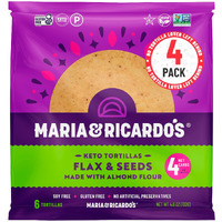 Maria & Ricardo's Keto Tortillas | Almond Flax & Seeds | Low Carb | Grain Free | Paleo | Non Gmo | Vegan | Gluten Free | Keto Certified Tortilla Wraps. (4 Pack, 6 Tortillas Per Pack)