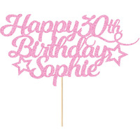 Personalized Happy Birthday Cake Topper Customized With Any Age Name Party Cake Decoration 16 18 21 40 60 Double Sided Glitter Card Baby Pink