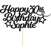 Personalized Happy Birthday Cake Topper Customized With Any Age Name Party Cake Decoration 16 18 21 40 60 Double Sided Glitter Card Black