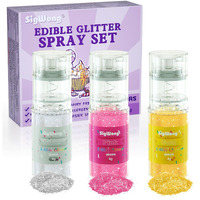 Edible Glitter Spray Set - 100% Edible Glitter For Cakes, Cupcakes, Cake Pops, Drinks, Chocolate, Strawberries, Cookies, Food Grade Coloring Glitter, Gold, Silver, Pink (4G/Bottle)