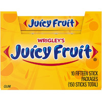 Juicy Fruit Gum Original Bubble Chewing Gum, 15 Pieces (10 Pack)