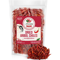 Chile De Arbol 1Lb (16Oz) - Dried Whole Red Chili Peppers, Premium All Natural Stemless, Resealable Bag. Use In Mexican, Chinese And Thai Dishes. Spicy Hot Heat Full Of Flavor.