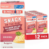 Bumble Bee Snack On The Run Salmon Salad With Crackers Kit, 3.5 Oz (Case Of 12) - Ready To Eat, Spoon Included - Wild Caught Salmon - Shelf Stable & Convenient Protein Snack