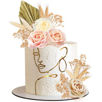 21 Pcs Boho Cake Topper Decorations Acrylic Minimalist Art Lady Gold Face Vintage Artificial Rose Flower Wedding Cake Toppers For Wedding Bridal Shower