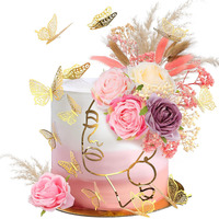 21 Pcs Boho Cake Topper Decorations Acrylic Minimalist Art Lady Gold Face Cake Topper Vintage Artificial Rose Flower Wedding Cake Toppers For Wedding Bridal Shower (Fresh Style)