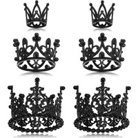 6 Pcs Crown Cake Topper Artificial Pearl Rhinestone Small Tiara Cake Topper Crowns For Decoration Birthday Wedding Baby Shower Party(Black)