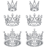 6 Pcs Crown Cake Topper Artificial Pearl Rhinestone Small Tiara Cake Topper Crowns For Decoration Birthday Wedding Baby Shower Party(Silver)
