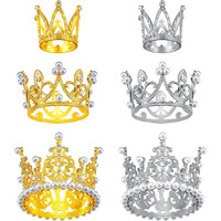 6 Pcs Crown Cake Topper Artificial Pearl Rhinestone Small Tiara Cake Topper Crowns For Decoration Birthday Wedding Baby Shower Party(Silver, Gold)
