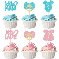 24Pcs Boy Or Girl Cupcake Toppers Glitter Gender Reveal Onesie Question Mark Cupcake Picks Little Man Or Little Lady Baby Shower Cake Decorations For Kids Birthday Gender Reveal Party Cake Decoration