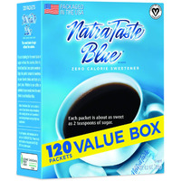 Natrataste Blue Zero Calorie Sweetener, Bulk Sugar Substitute For Coffee, Iced Tea, Lemonade, Hot & Cold Drinks, Baking, Cooking, Low Carb, Vegan, Sugar Alternative, 120 Packets Value Box (12 Pack)