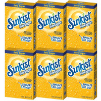 Sunkist Singles-To-Go Drink Mix, Pineapple, Non-Carbonated, Low-Calorie, Zero Sugar, 6 Ct In Each Box (Pack Of 6)